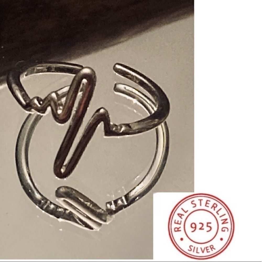 ❤️925 Sterling Silver Plain Simple EKG Ring